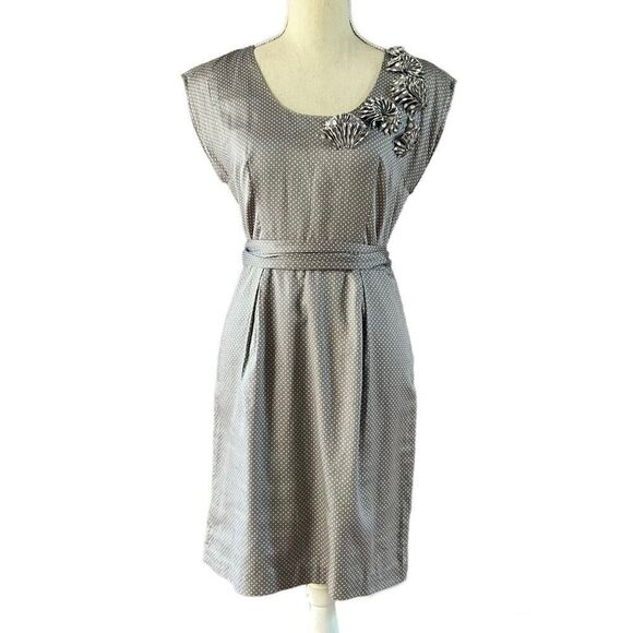 Ann Taylor Gray Polka Dot Origami Flowers Dress 0 - Picture 1 of 6